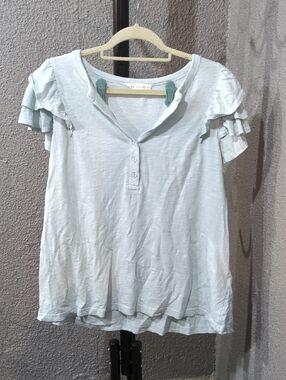 Jane and Delancey Pale Blue Ruffle Sleeve Henley Top